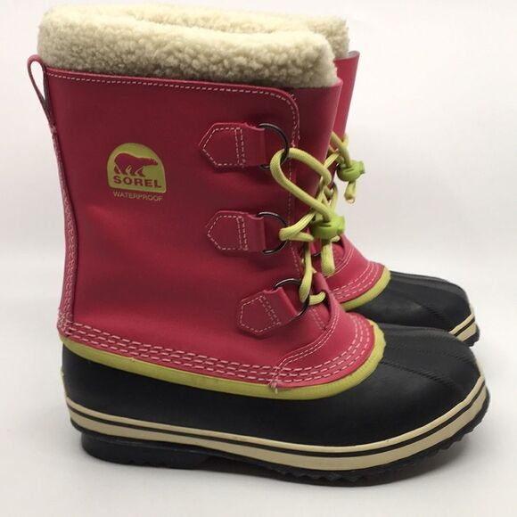 Sorel Yoot Pac Winter Snow Boot Size 5 Pink leather Waterproof faux Sherpa - Picture 1 of 16